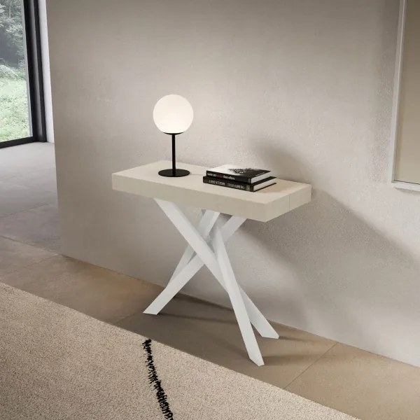 Consolle allungabile Libo Small - Cashmere gambe bianche 90x40/196 cm