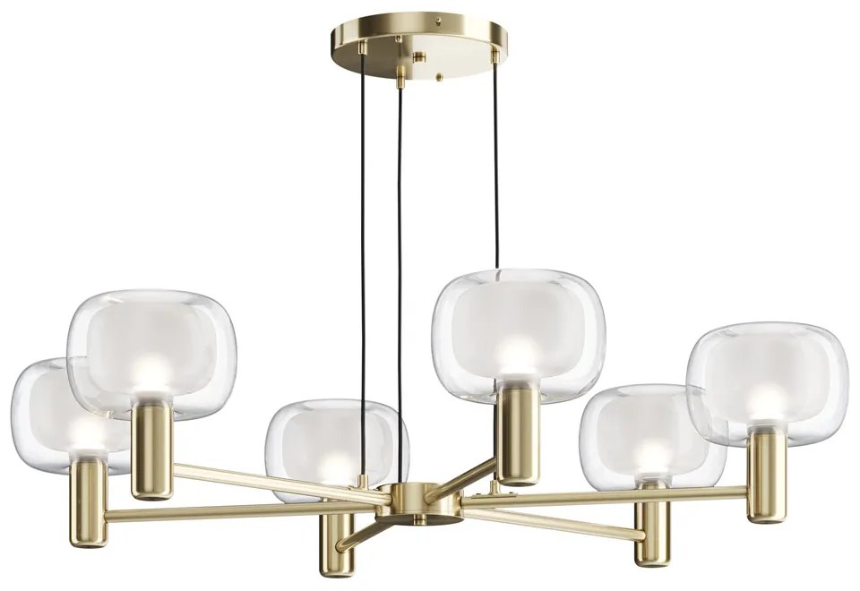 Lampadario Contemporaneo Vision Alluminio Oro 6 Luci Diffusori In Vetro Trasp