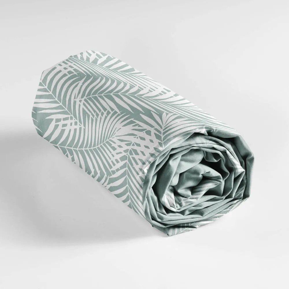Lenzuolo in cotone elasticizzato bianco-verde 90x190 cm Botania - douceur d'intérieur