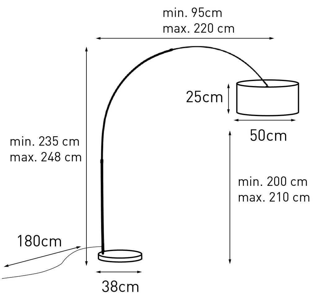 Lampada ad arco in acciaio con paralume in tessuto bianco 50 cm - XXL