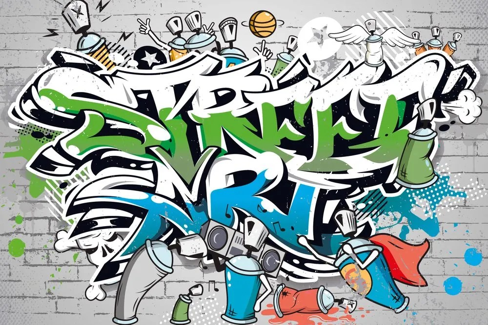 Carta da parati autoadesiva – Scritta Street Art allegra con spray