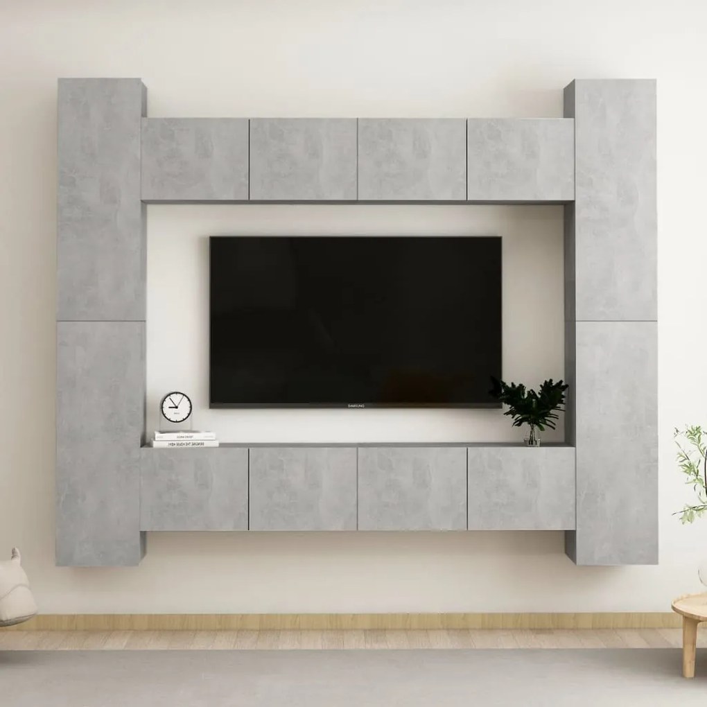 Set Di Mobili Porta Tv 8 Pz Grigio Cemento İn Legno Multistrato /