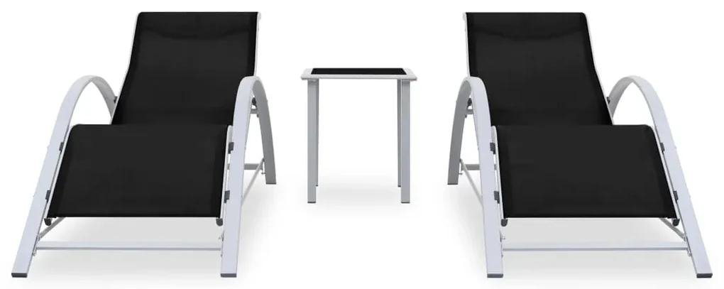 Lettini prendisole con tavolino 2 pz in alluminio nero