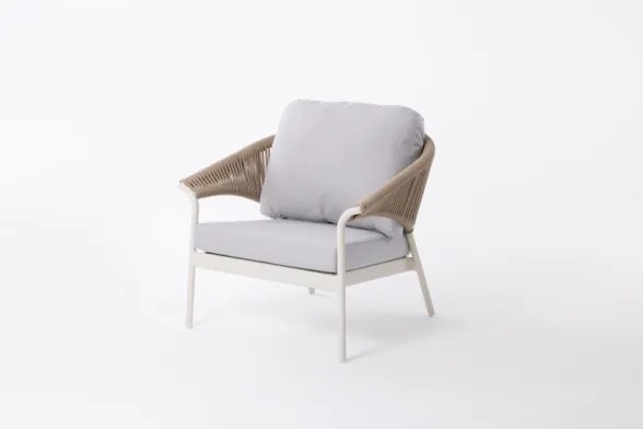 Salotto Da Esterno 5 Posti In Alluminio E Corda Con Tavolino Celia Bianco