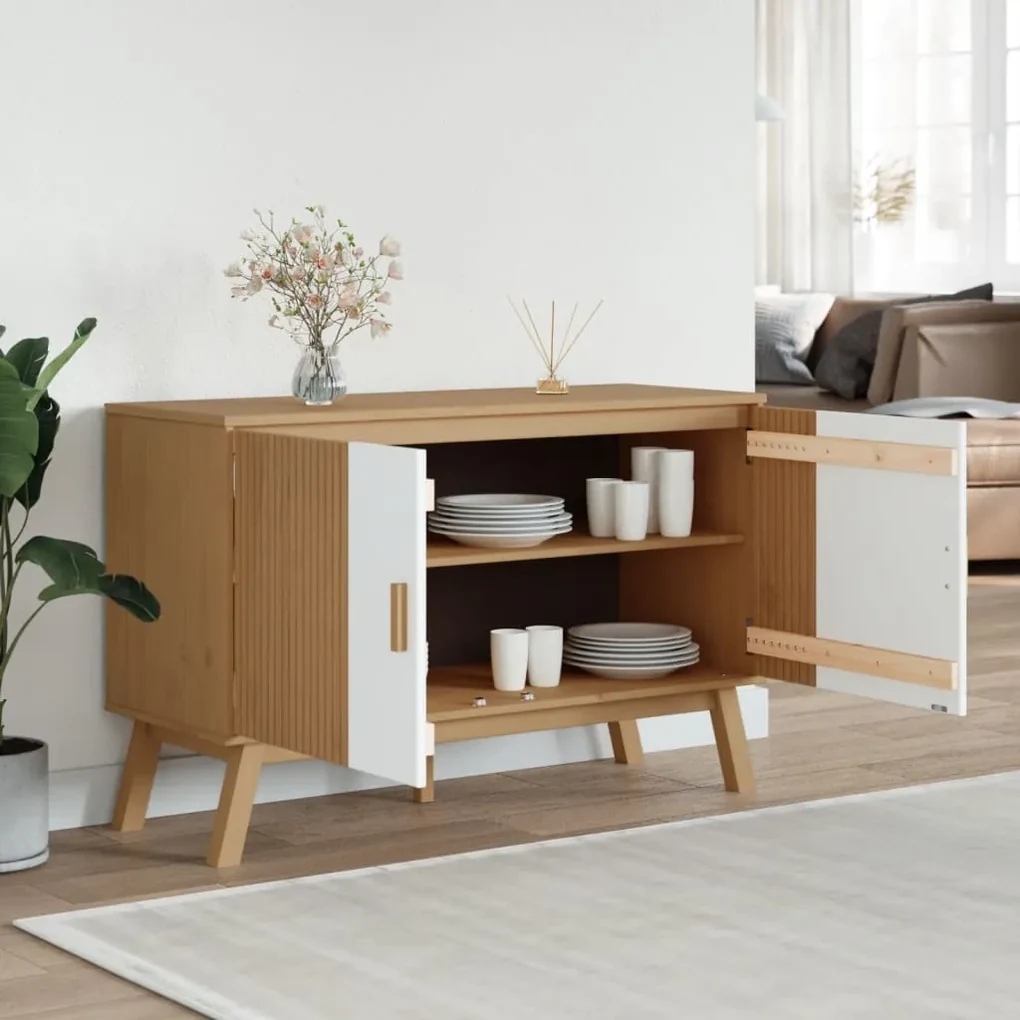 Credenza olden bianca e marrone 114x43x73,5 cm massello di pino