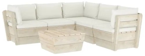 Set Divani da Giardino su Pallet 6 pz con Cuscini Legno Abete