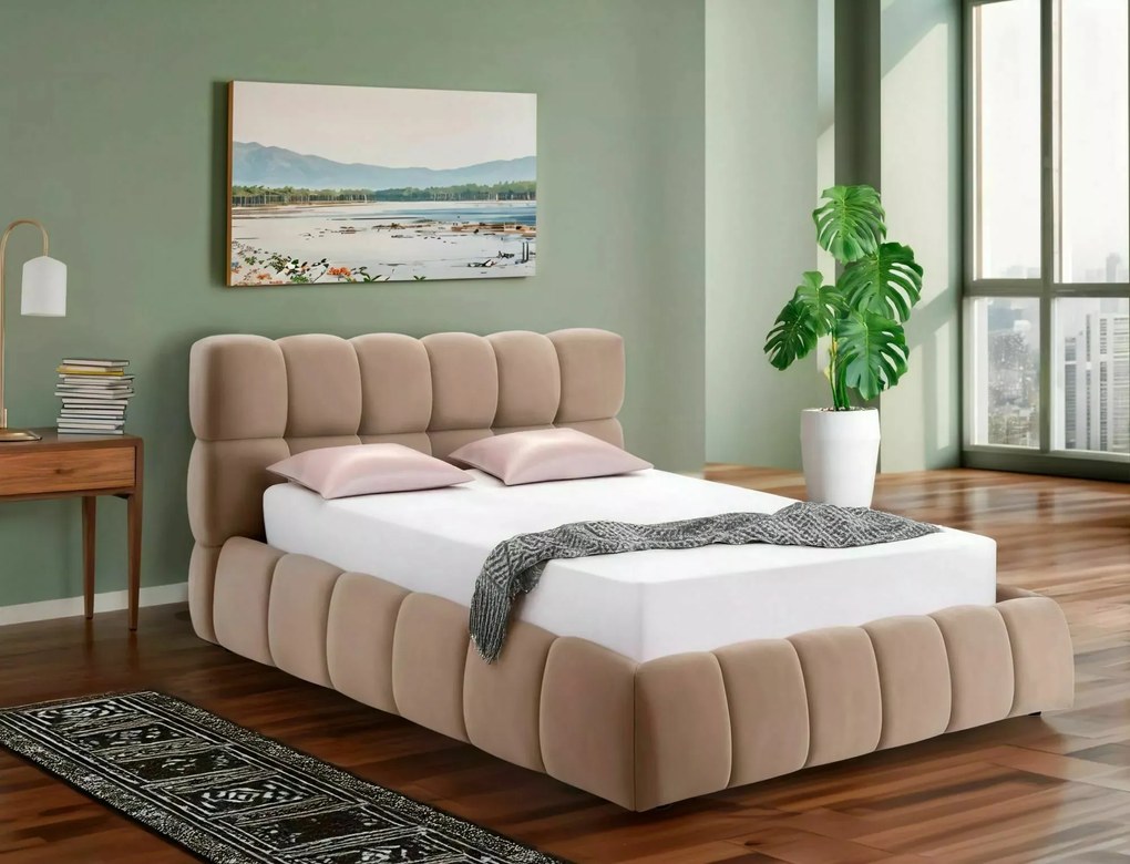 Letto contenitore Parma in velluto Bluvel beige scuro – 140x200 cm