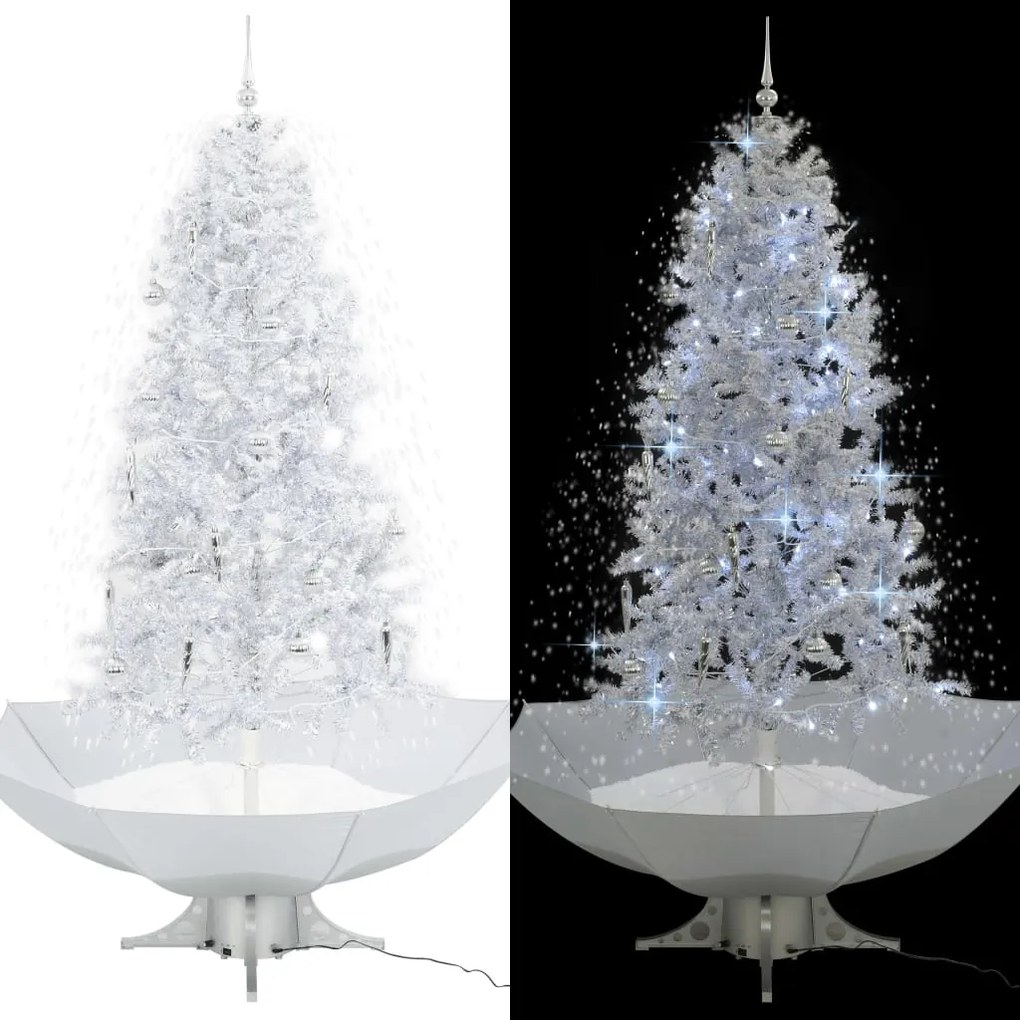 Albero Di Natale Con Neve E Base A Ombrellone Bianco 190 Cm /