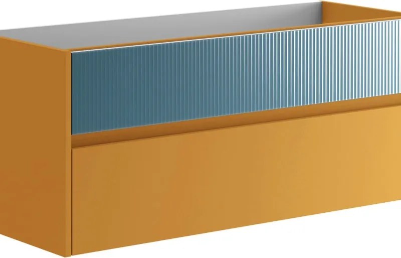 Mobile da bagno sospeso sotto lavabo Niwa 2 cassetti L 119.5 x H 50 x P 45.5 cm senape e blu pacifico cannettato