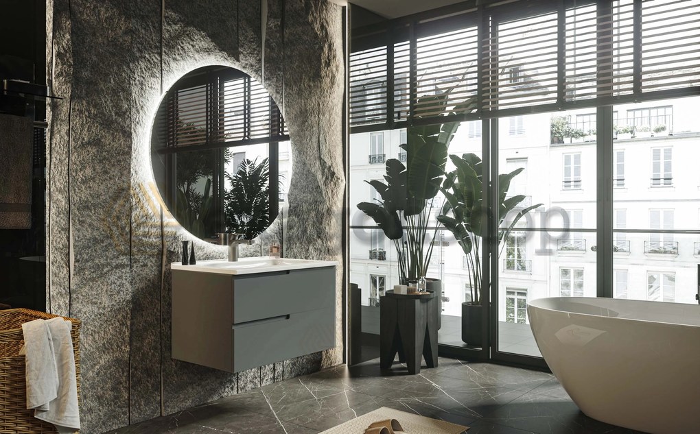 Mobile bagno grigio opaco 70x46 Sorrento due cassetti con maniglia sinistra e lavabo in ceramica