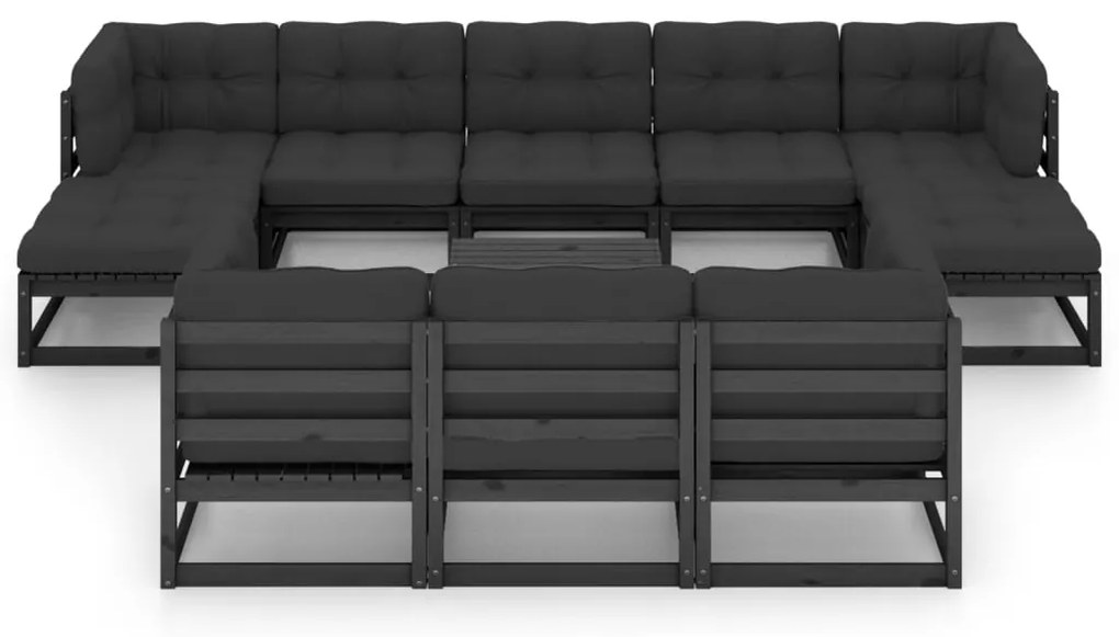 Set divani da giardino 11 pz con cuscini massello di pino nero