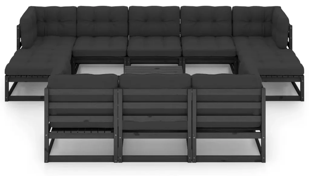Set divani da giardino 11 pz con cuscini massello di pino nero