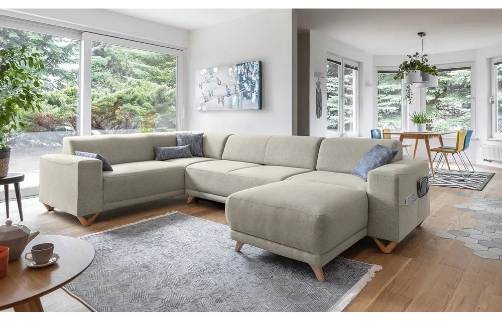 Divano angolare beige allungabile e con contenitore (penisola a sinistra/a U) Classy Sophie – Miuform