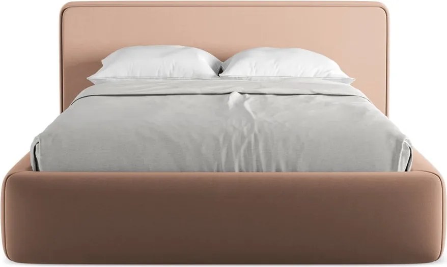 Letto matrimoniale imbottito rosa chiaro con contenitore con griglia 140x200 cm Kiana - Makamii