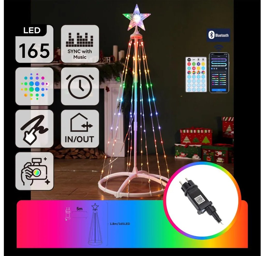 Aigostar - LED RGBICW Decorazione natalizia da esterno 165 LED/230V 1,8 m IP44 + telecomando