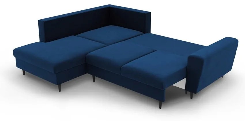 Divano angolare blu allungabile e con contenitore (con penisola a sinistra/a L) con rivestimento in velluto Kyoto – Cosmopolitan Design