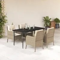 Set da Pranzo da Giardino 5 pz con Cuscini Beige in Polyrattan 3211965