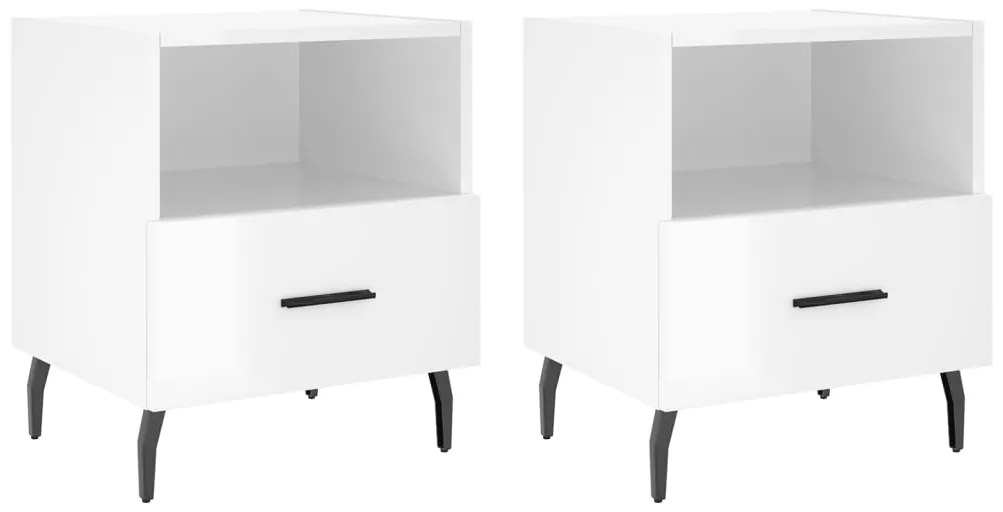 Comodini 2 pz Bianco Lucido 40x35x47,5 cm in Legno Multistrato