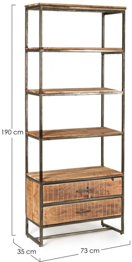 Libreria ELMER in legno di acacia e acciaio 73x35x190 cm