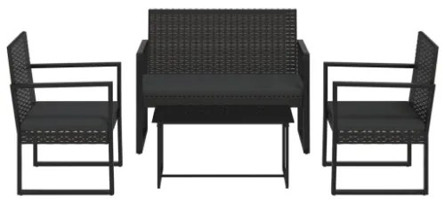 Set Divani da Giardino 4 pz con Cuscini Nero in Polyrattan