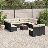 Set Divani da Giardino 12 pz con Cuscini Nero in Polyrattan 3223886