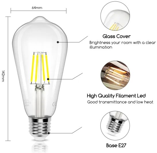 Lampadina LED FILAMENT ST64 E27/6W/230V 6500K - Aigostar