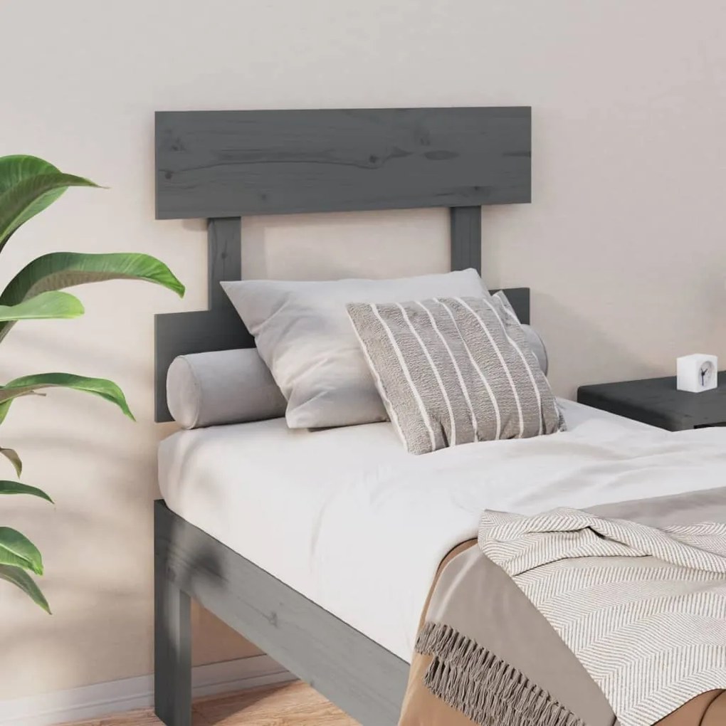 Testiera Per Letto Grigia 93,5x3x81cm İn Legno Massello Di Pino /