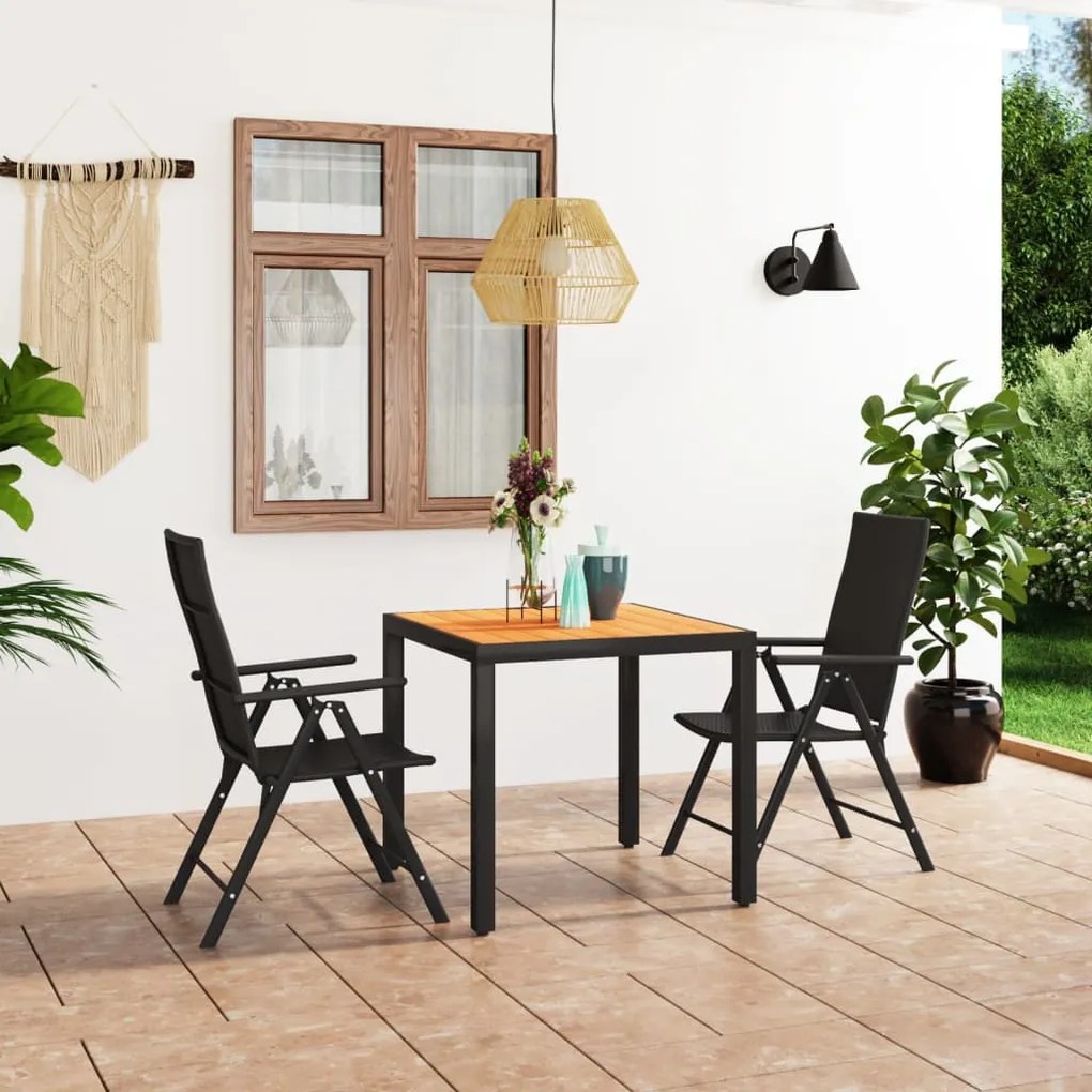 Set da pranzo da giardino 3 pz nero e marrone