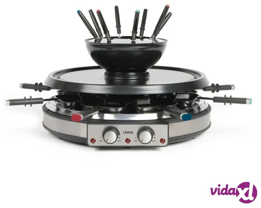 Livoo Set Griglia Raclette e Fonduta 3 in 1 8 Persone 1900 W Nero