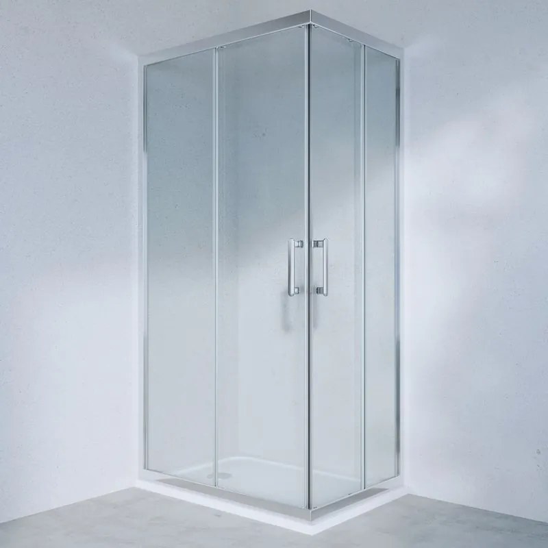 Box doccia con ingresso angolare scorrevole Easy rettangolare L 90 x L 70 x H 190 cm in vetro, sp. 6 mm vetro senza finitura / trasparente cromo
