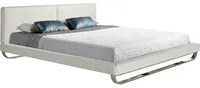 Letto rivestito in similpelle con gambe in acciaio lucido