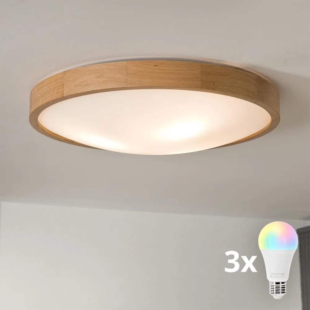 Brilagi-LED Plafoniera dimmerabile CARVALHO SLIM 3xE27/9W/230V Wi-Fi rovere Ø47 cm
