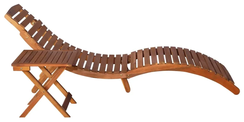 Lettino prendisole con tavolo in massello d'acacia marrone