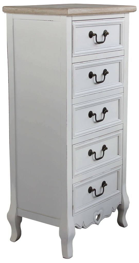 CARINE - cassettiera 5 cassetti in legno di paulownia shabby chic