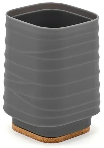 Portaspazzolini da appoggio grigio in abs e bambù Wave