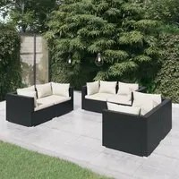 Set Divani da Giardino 6 pz con Cuscini in Polyrattan Nero 3102295