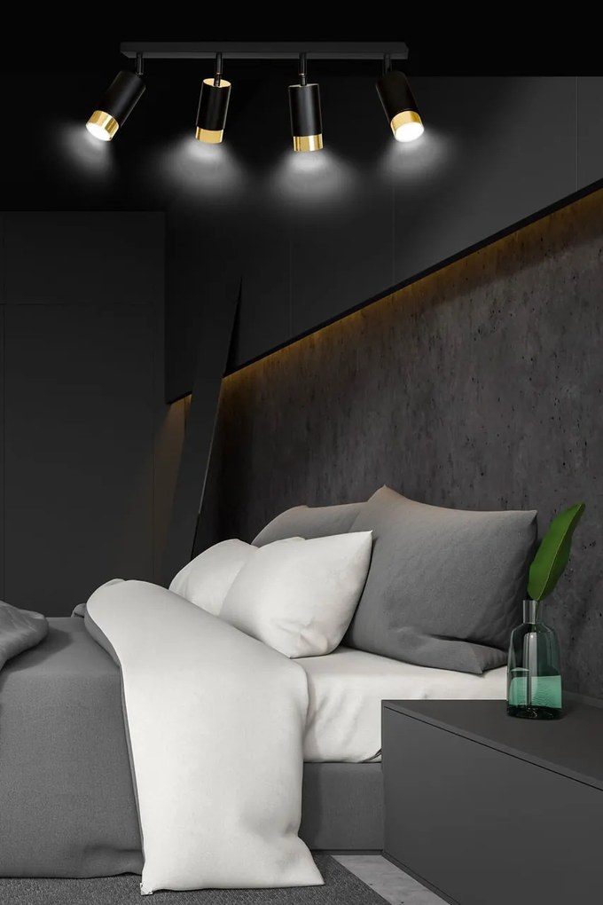 Lampada da Soffitto in Acciaio HIRO 4 Nero Cromo/Oro 4xGU10