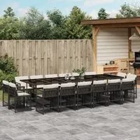 Set da Pranzo da Giardino 17 pz con Cuscini Nero in Polyrattan 3211782