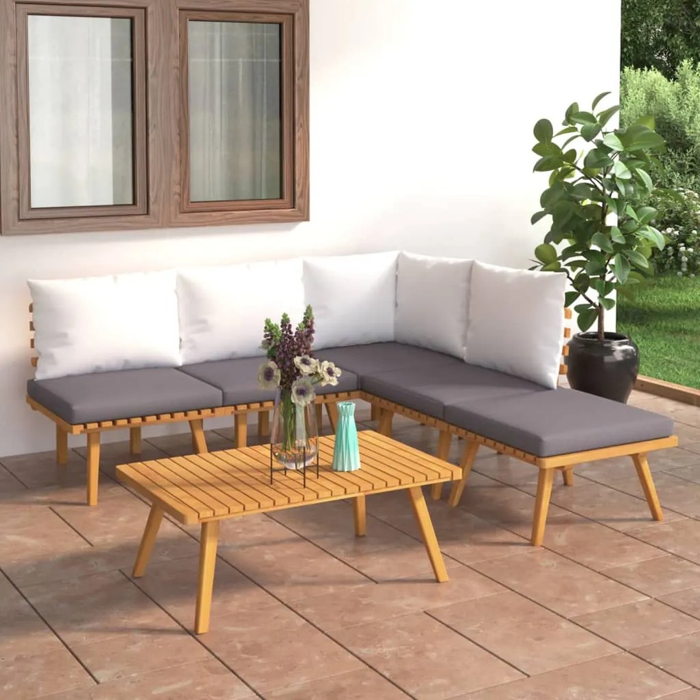 Set divani da giardino 6 pz con cuscini in massello di acacia