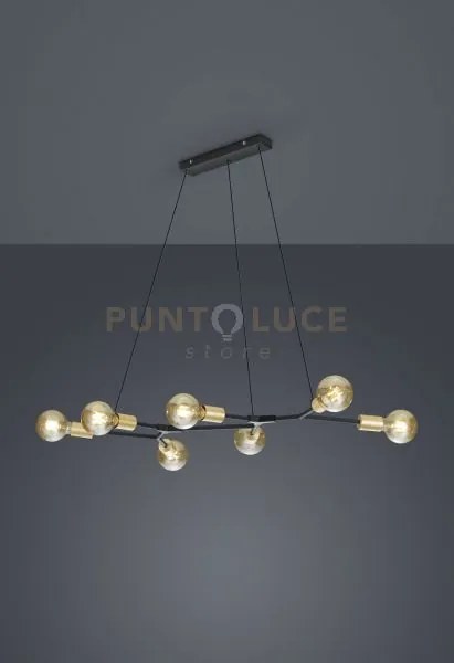 Cross sospensione rettangolare 7 luci nero opaco e oro l. 91cm x p....