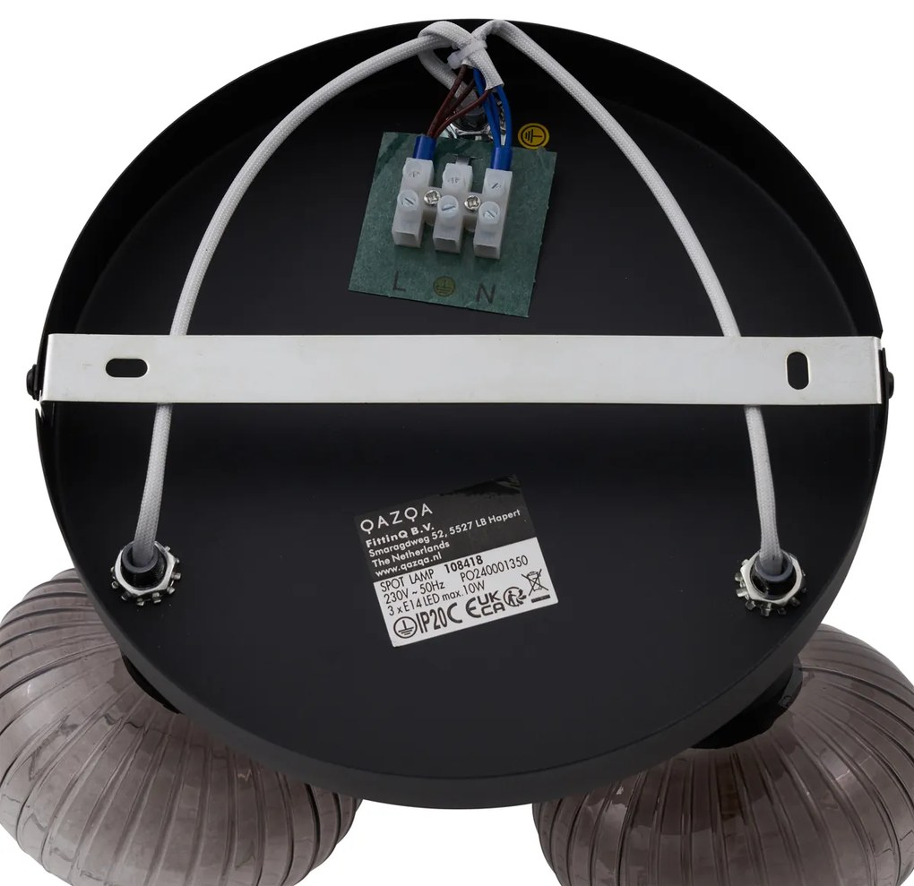 Faretto da soffitto moderno nero con vetro fumé rotondo a 3 luci - Teddy