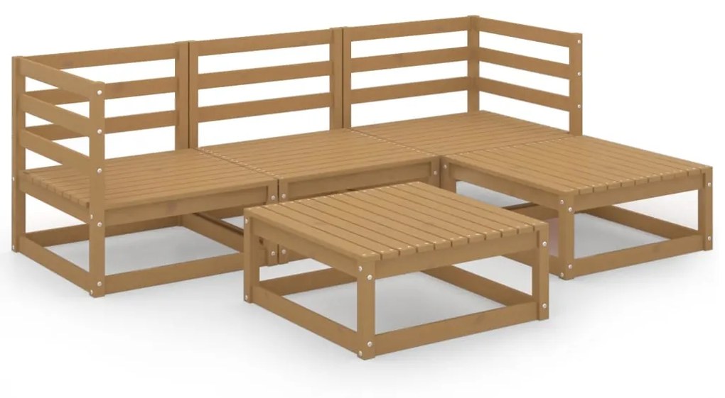 Set Divani da Giardino 5 pz Miele in Legno Massello di Pino