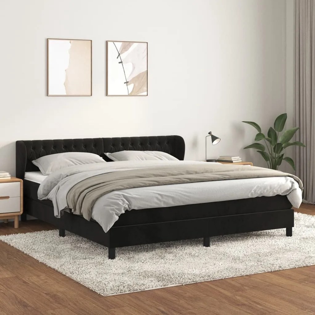 Giroletto A Molle Con Materasso Nero 160x200 Cm İn Velluto /