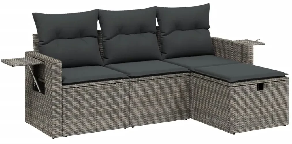 Set divani da giardino 4 pz con cuscini in polyrattan grigio