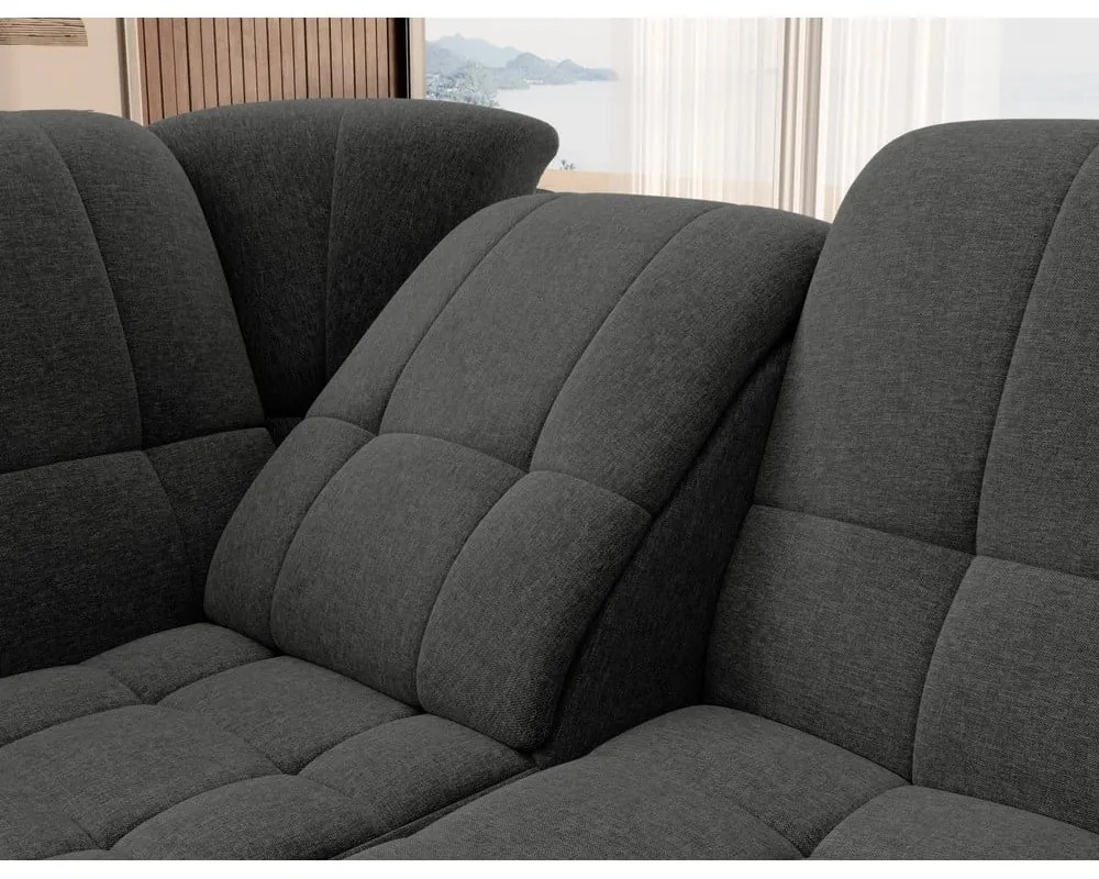 Divano angolare grigio scuro allungabile/con contenitore (con penisola a sinistra/a L) Sado – ELTAP