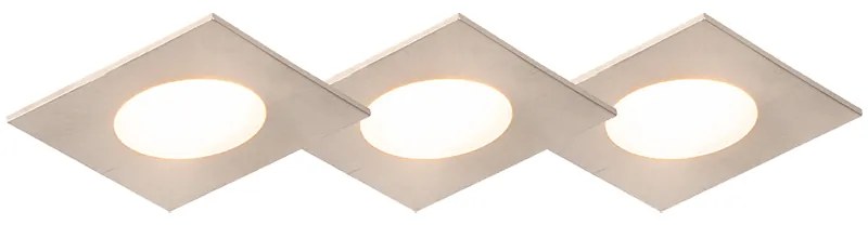 Set di 3 faretti da incasso quadrati in acciaio con LED IP65 - Simply