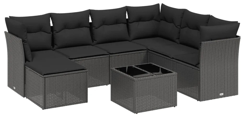 Set divani da giardino con cuscini 8 pz nero in polyrattan