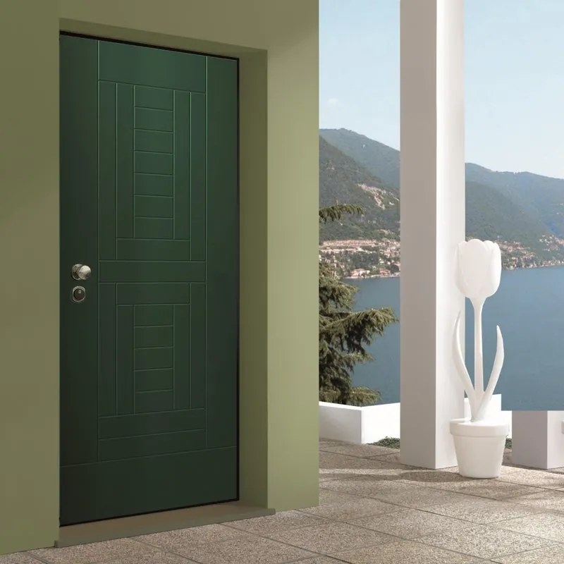 Porta blindata YALE Hawk L 80 x H 210 cm verde/noce apertura destra