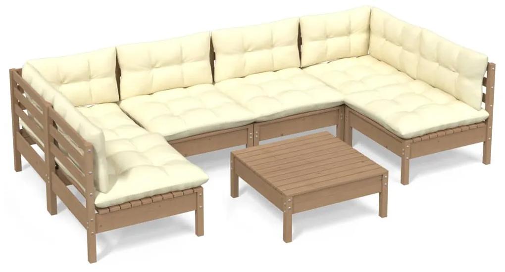 Set divani da giardino 7 pz con cuscini miele legno di pino