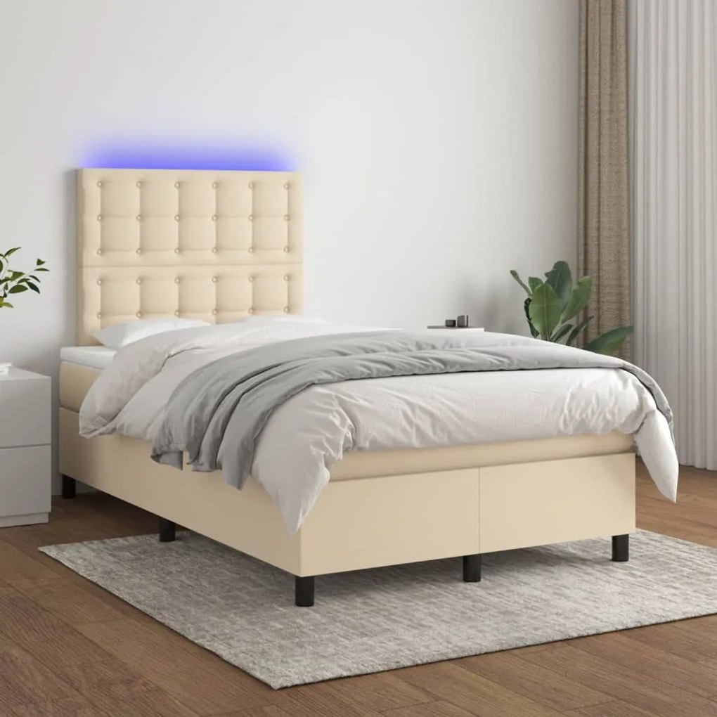 Letto A Molle Con Materasso E Led Crema 120x200cm İn Tessuto /